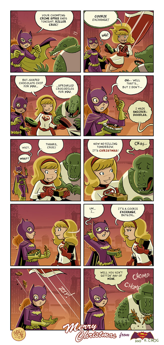 Illustration for article titled Supergirl & Batgirl Christmas by Mike Maihack